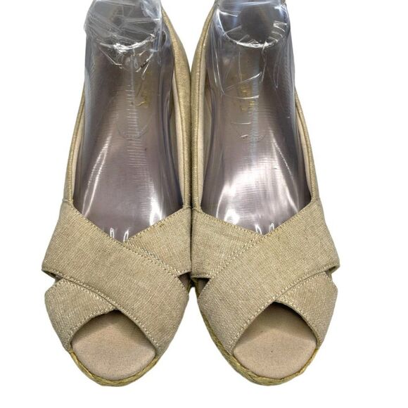 Chaps Womens Dakoda Khaki Chambray Fabric Espadrille Wedge Sandal US Size‎ 9.5 - Picture 2 of 12